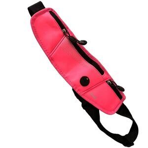 Pink Running Belt Bag Adjustable Zip 3 Pockets Headphone Hole Active Athletic